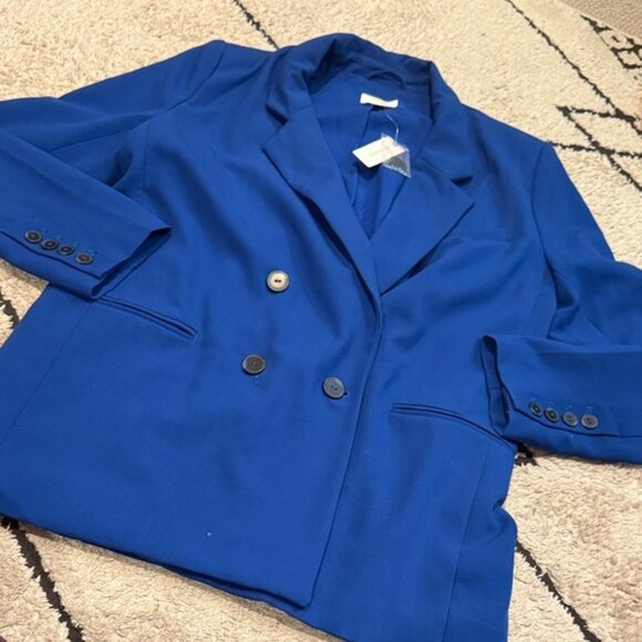 ANTHROPOLOGIE MAEVE DOUBLE BREASTED LONGLINE BLAZER JACKET COAT ROYAL BLUE 12 - Picture 2 of 8